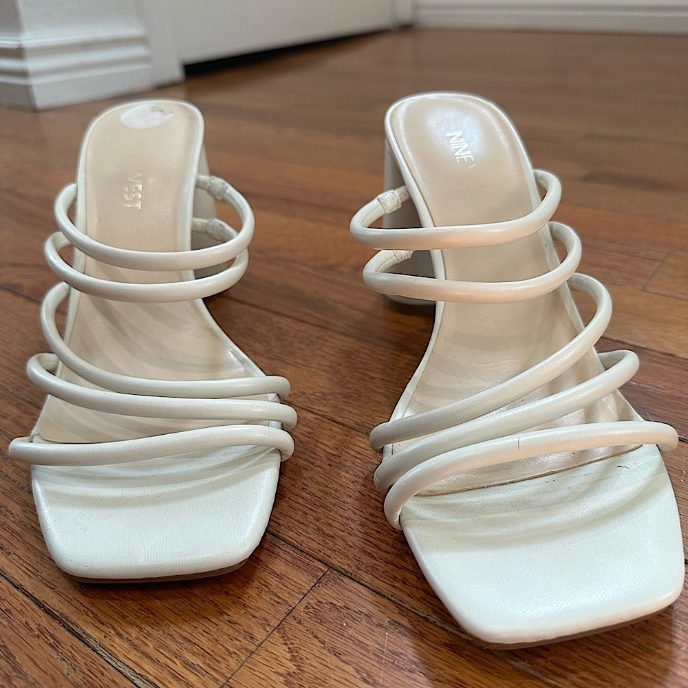Nine West White strappy block heels